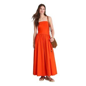 Madewell Womens Tiered Maxi Dress In Bright Orange Cotton Pockets Size 12 NWT